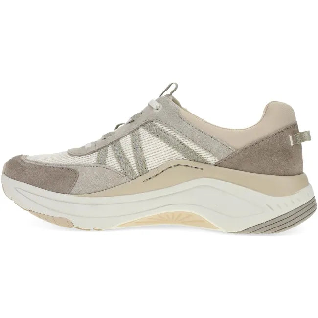 Dansko Poppy sneaker in dune suede, side profile showing active sole