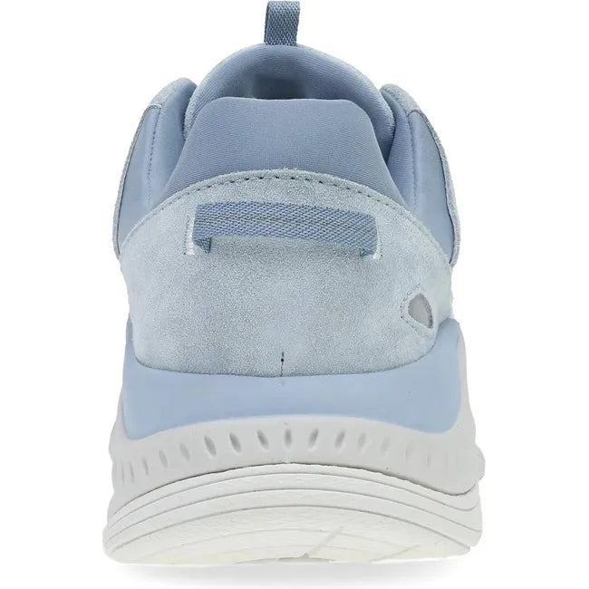 Heel of Women's Dansko Poppy Sneaker in sky blue suede with white cushioned sole
