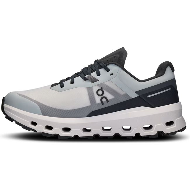 Medial of On Running Women's Cloudvista 2 Trail Running Shoe in glacier and eclipse grey