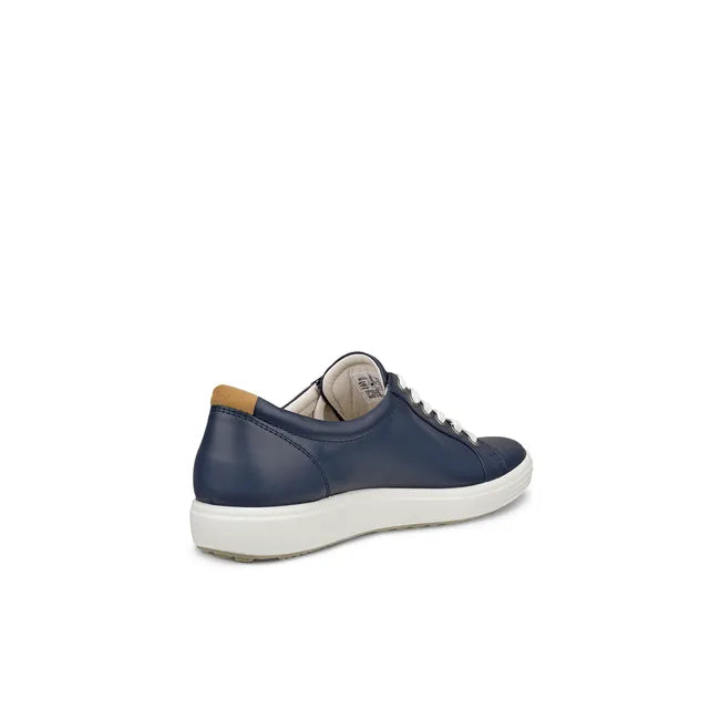 Medial side of Women's ECCO Soft 7 Leather Lace Up Sneaker in Marine Blue