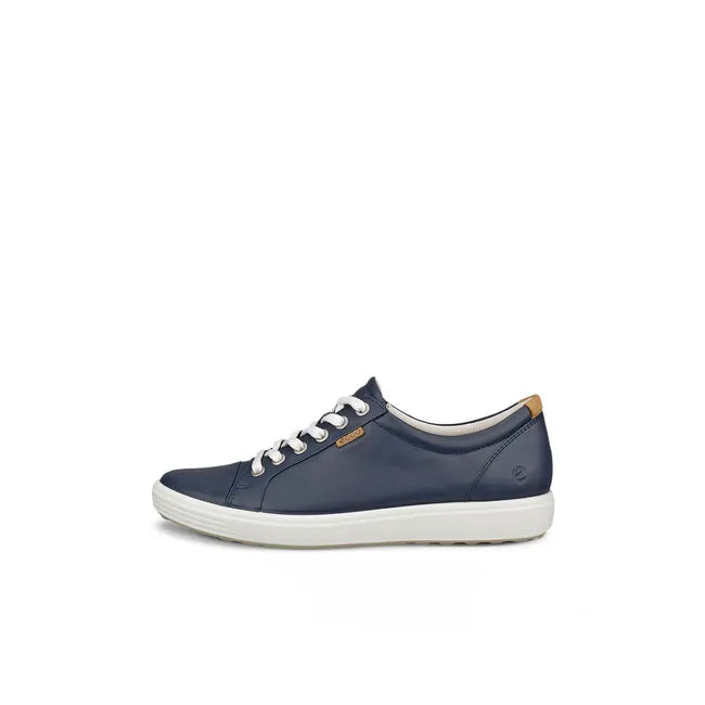 Lateral side of Women's ECCO Soft 7 Leather Lace Up Sneaker in Marine Blue