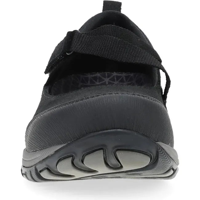 Front of Women's Dansko Primrose Mary Jane Shoe in black suede with velcro strap