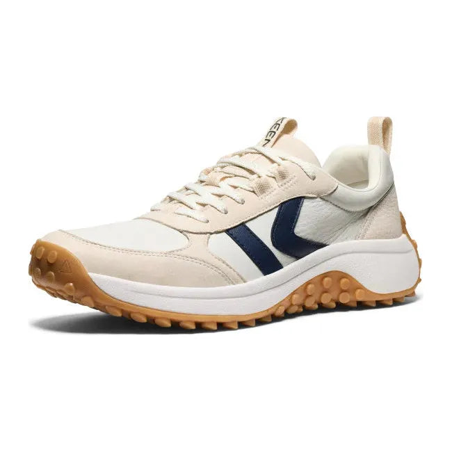 Front angled view of Men's Keen KS86 Leather Sneaker in Birch Star White colorway