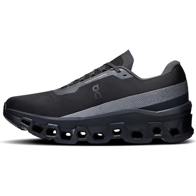 Medial side of On Running Men's Cloudmonster 2 Running Shoe in all black