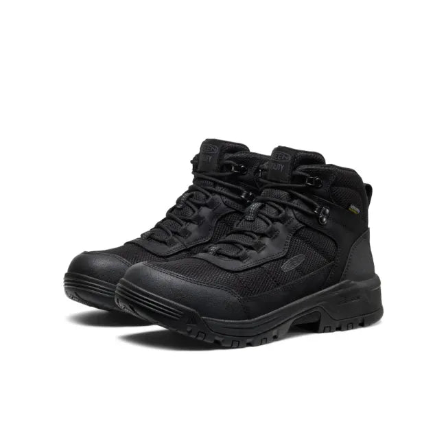 Pair of Keen Men's Skokie Waterproof Soft Toe Work Boots in All Black