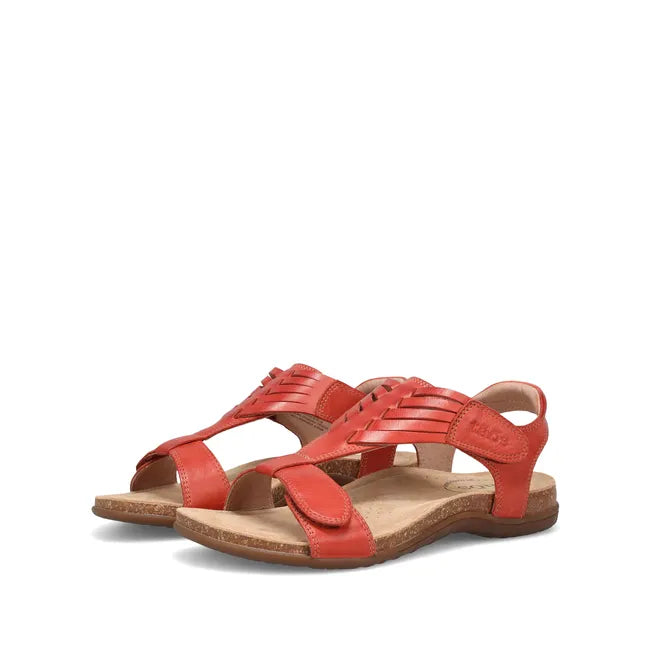 Pair of Women&#39;s Taos Wonderful Cork Support Sandals in Bruschetta Red leather with velcro straps