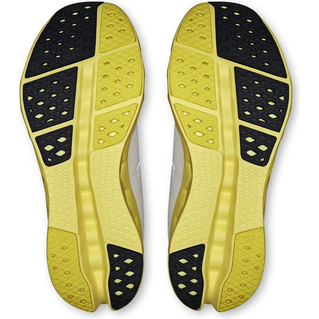 Soles of On Running Women's Cloudsurfer 2 Running Shoes in glacier grey and limelight yellow