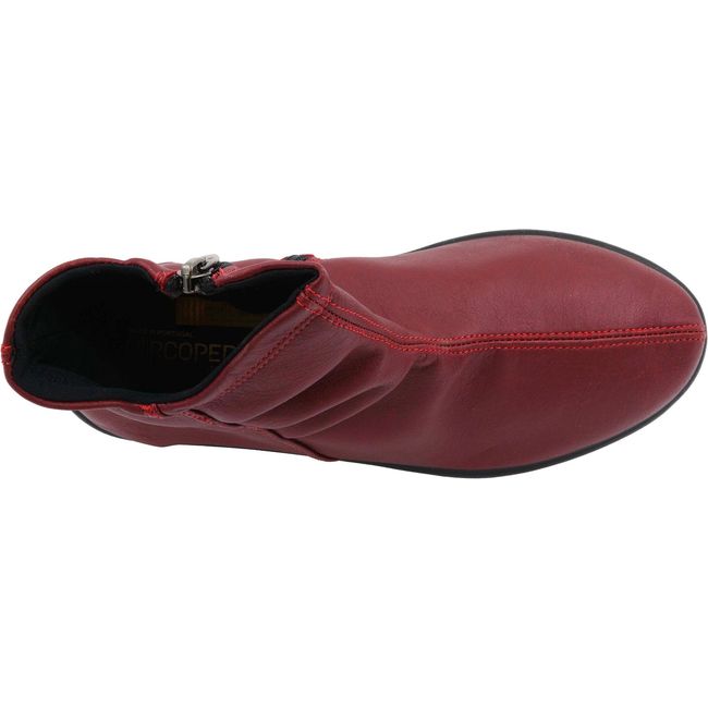Top down view of Women&#39;s Arcopedico Paluma Bootie in cherry red vegan leather with side zipper