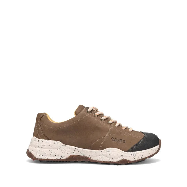 Lateral side of Women's Taos Waterproof Shasta Shoe in dark taupe leather with white sole