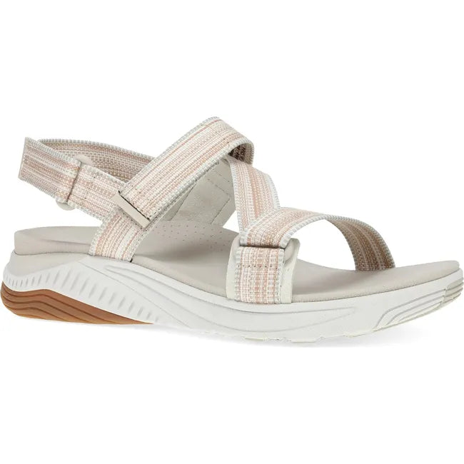 Front angled view of Women's Dansko Rayna Sandal in taupe with adjustable velcro straps