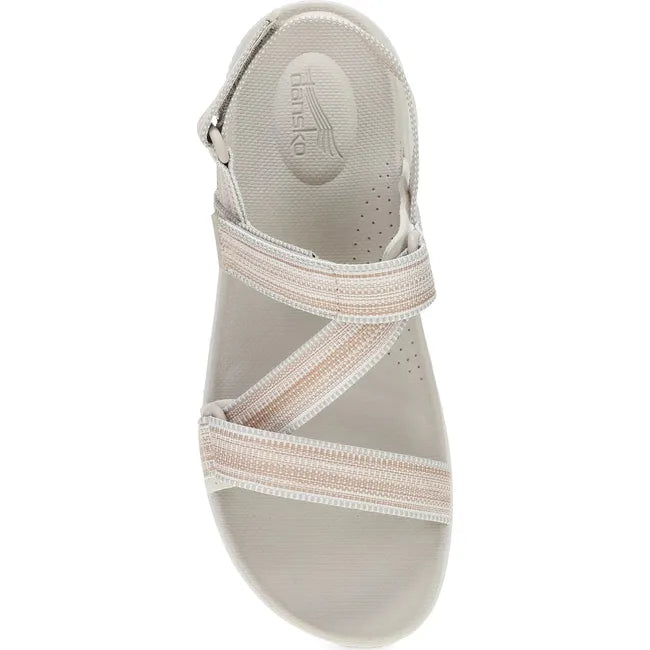 Top down view of Women's Dansko Rayna Sandal in taupe with adjustable velcro straps