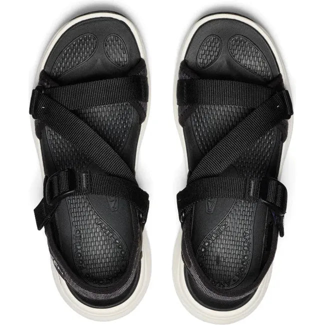 Top down view of Women's Keen Leiki Sandal in black star white colorway