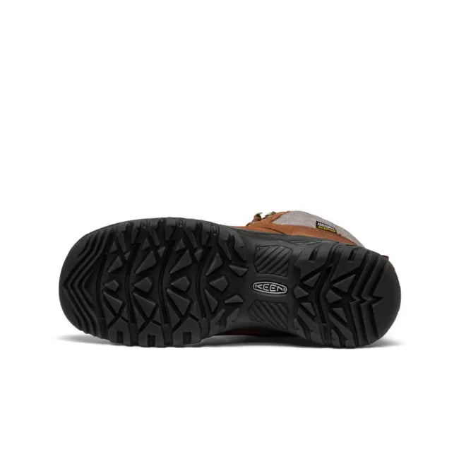 Black sole of Keen Women's Greta II Waterproof Boot in Bison Brown