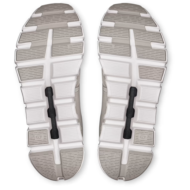 Soles of On Running Women's Cloud 6 Running Shoe in Pearl White