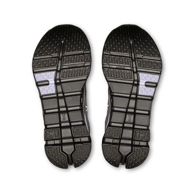 Sole of On Running Women's Cloudrunner 2 Waterproof Running Shoes in Iron Nimbus gray and purple
