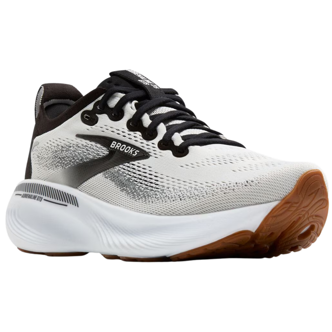 Angled side of Brooks Women's Adrenaline GTS 25 Running Shoe in White 