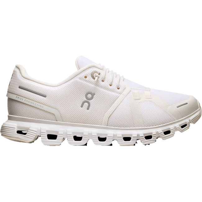 Lateral of On Running Women's Cloud 6 Running Shoe in all white