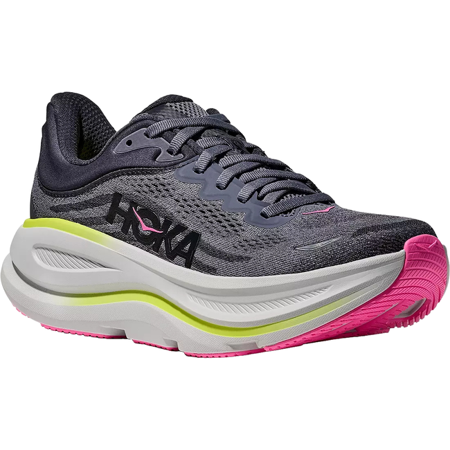 Angled Medial side of Hoka Women's Bondi 9 Running Shoe in Charcoal Grey