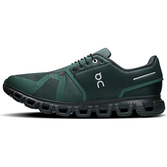 Medial side of Men's On Running Cloud 6 Running Shoe in evergreen black with slip on speed lacing