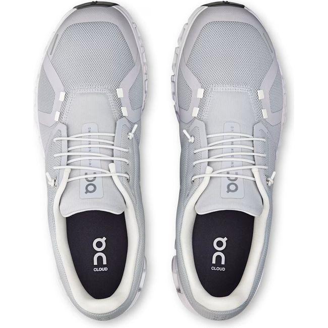 Top down view of On Running Men's Cloud 6 Running Shoes in grey and white