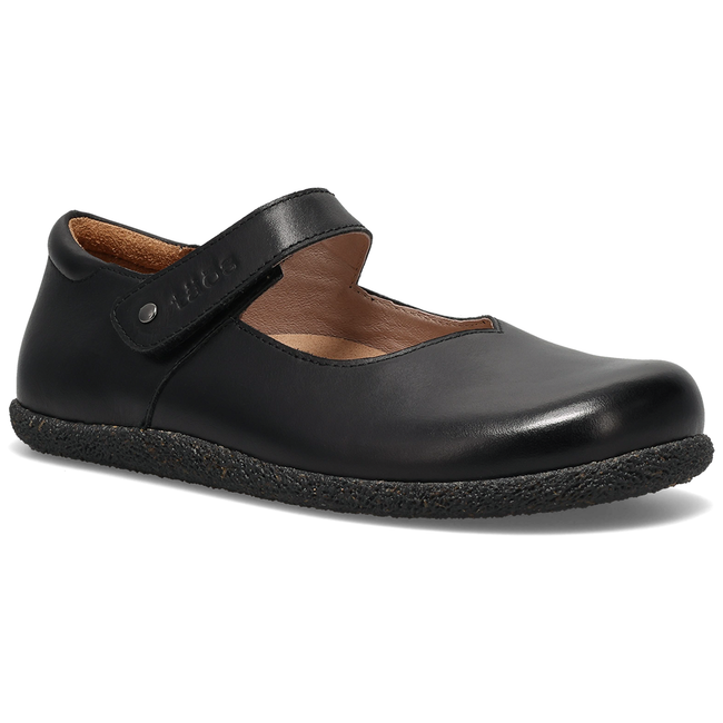 Taos Ultimate Mary Jane shoe in black, three quarter angled view
