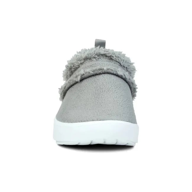 Front of Women's OOFOS OOcoozie Low Shoe in slate gray with white sole