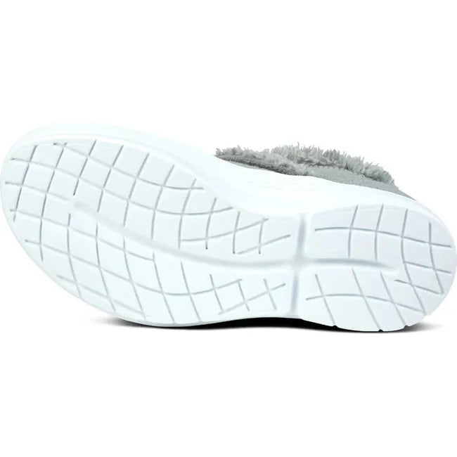 Sole of Women's OOFOS OOcoozie Low Shoe in slate gray with white sole