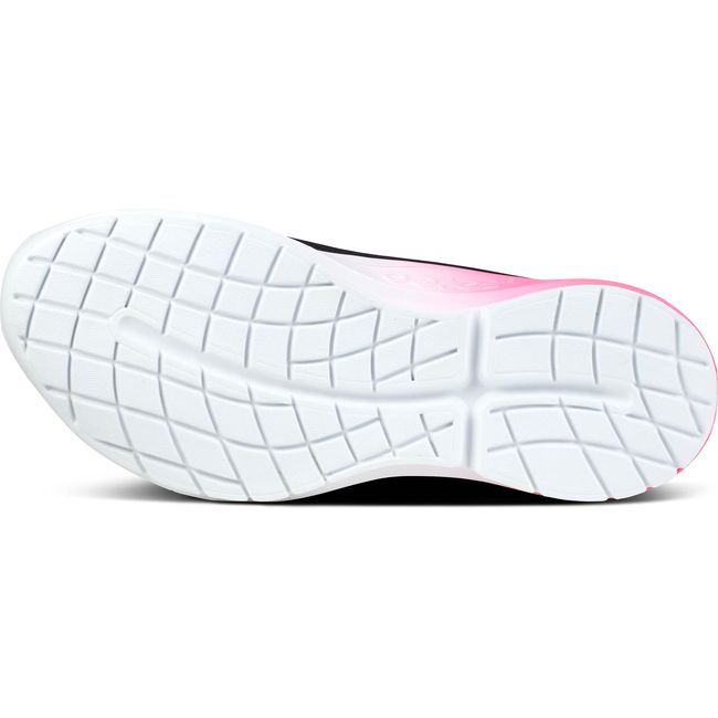 Sole of laceless Women's OOFOS Oomg Sport LS Shoe black mesh and pink fade with white outsole