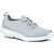 Front angled view of Women's OOFOS OOmg Sport LS Shoe in slate gray with a white sole