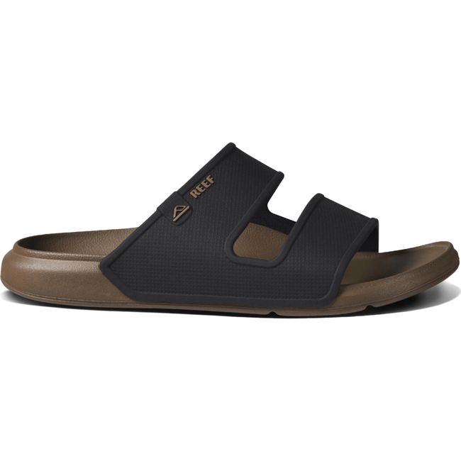 Lateral side of Men's Reef Oasis Double Up Slide Sandal in Fossil brown and Black