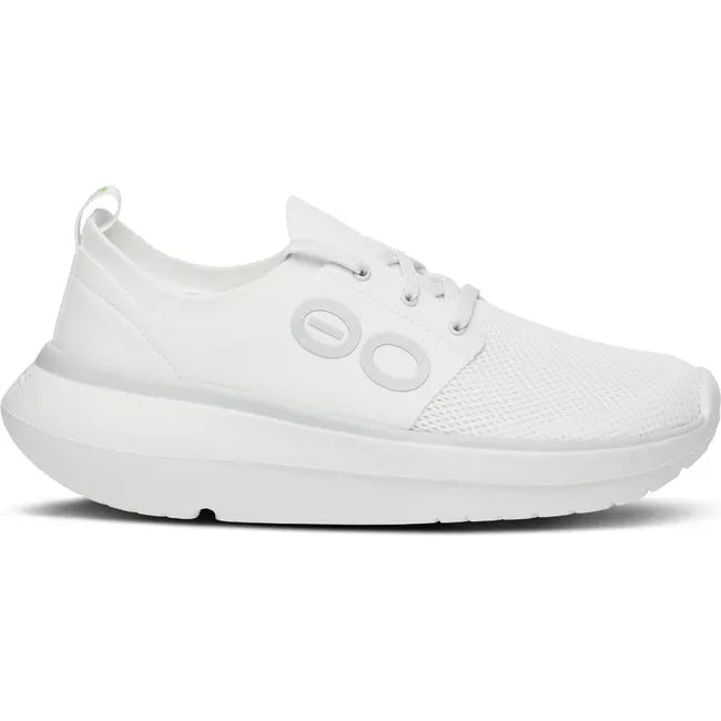 Lateral side of Women's OOfos OOmy Stride Shoe in White