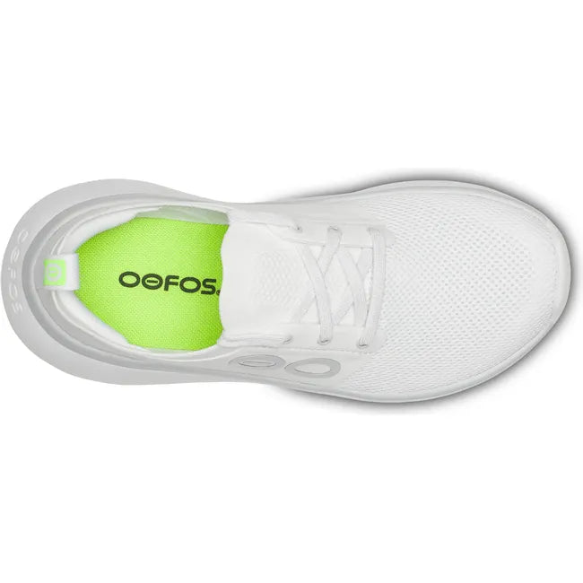 Lace up upper of Women's OOfos OOmy Stride Shoe in White