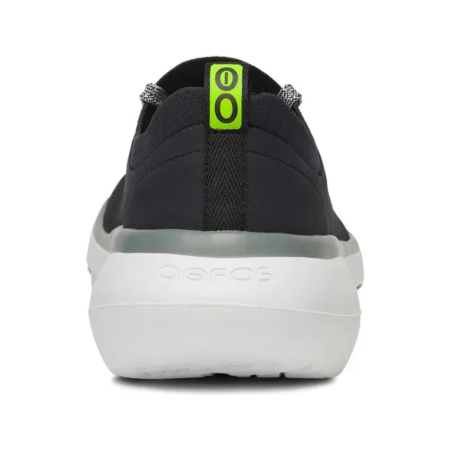 Heel of Women's OOfos OOmy Stride Shoe in Black and White