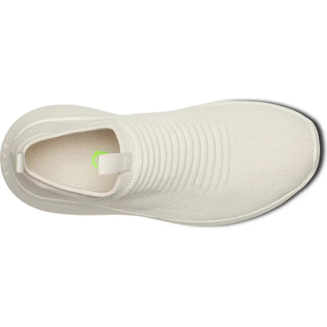 Slip on knit upper of Women&#39;s OOfos OOmy Zen Sneaker in Chalk off white
