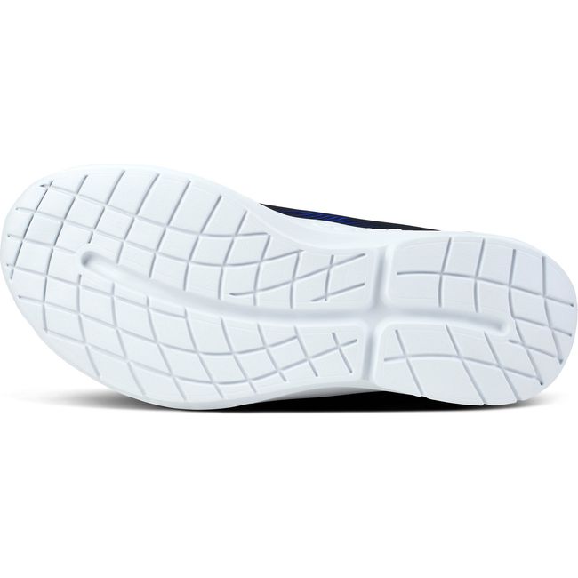 Sole of Men&#39;s OOFOS OOmg Sport in navy mesh upper with a white sole