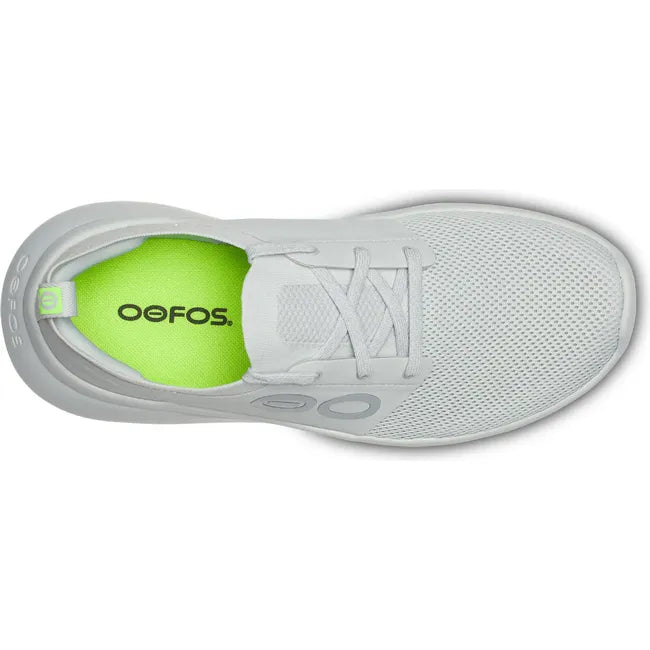 Lace up upper of Men&#39;s OOfos OOmy Stride Shoe in Glacier grey