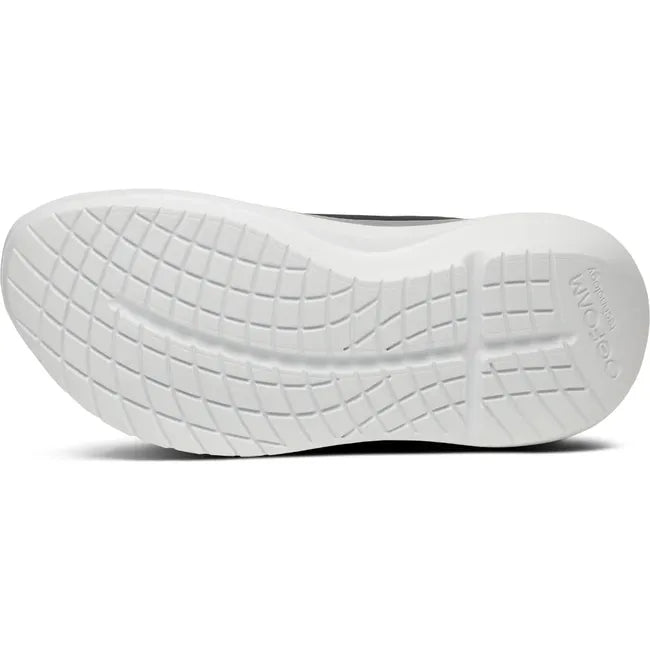 White sole of Men&#39;s OOfos OOmy Stride Shoe in black and white