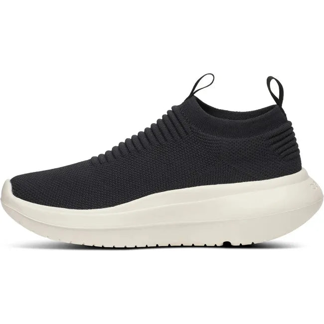 Medial side of Men&#39;s OOfos OOmy Zen Sneaker in Black and Chalk white
