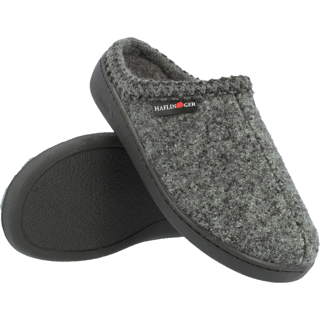 Haflinger Unisex AT Slipper in Grey, side and sole view