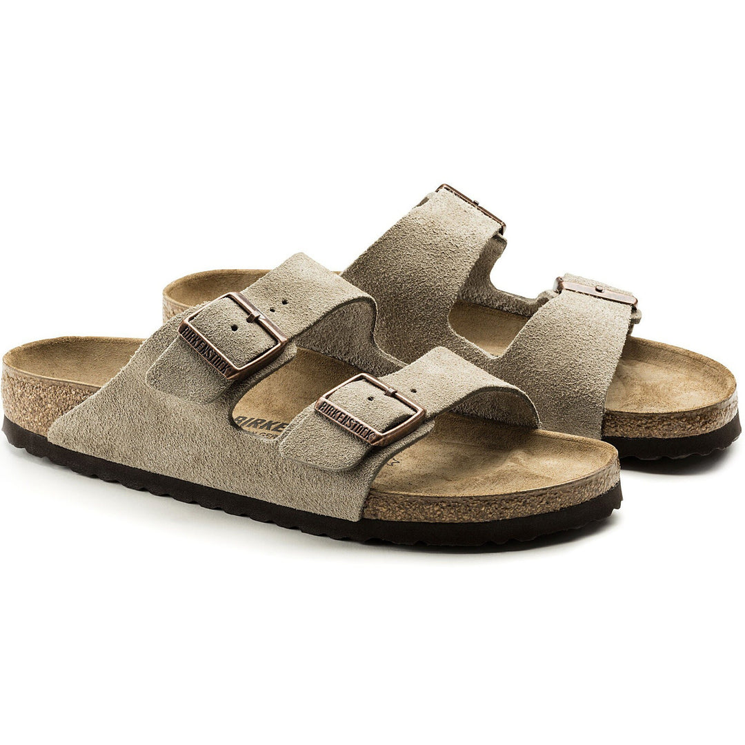 Birkenstock Unisex Arizona Suede Sandal in Taupe - pair view