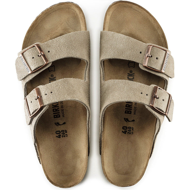 Birkenstock Unisex Arizona Suede Sandal in Taupe - top view