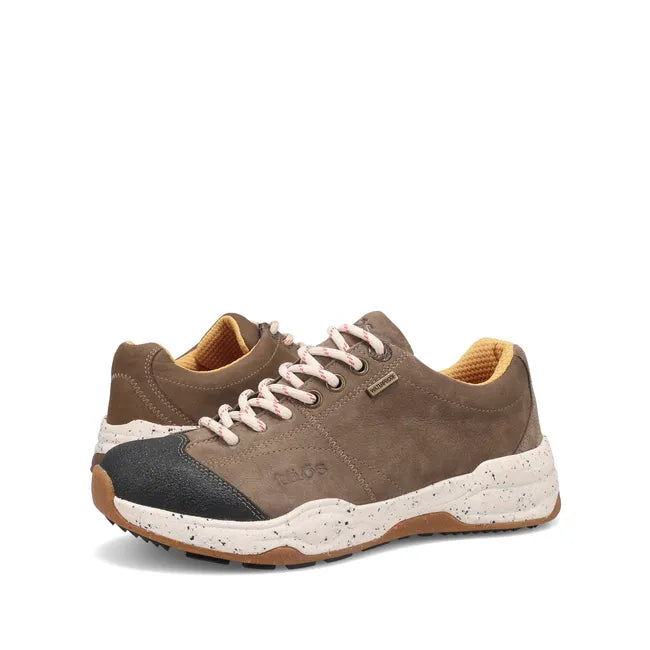 Pair of Women's Taos Waterproof Shasta Shoe in dark taupe leather with white sole