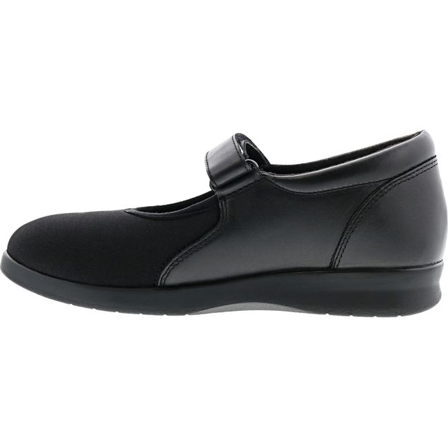 Medial side of Womens Drew Mary Jane Bloom II Shoe in Black Leather and mesh with velcro strap