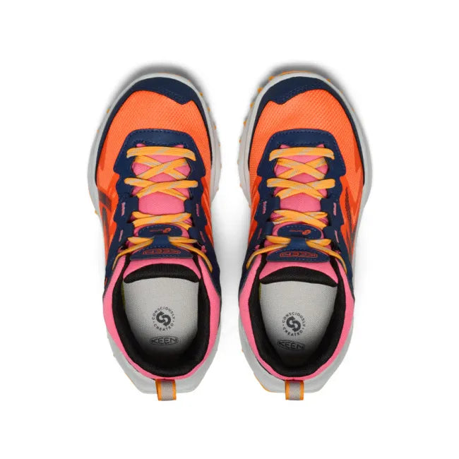 Upper of Keen Big Kid's Zionic Waterproof Hiking Boots in Navy Pink Multicolor 