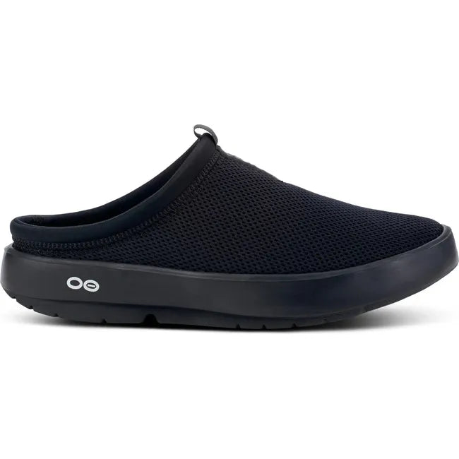 Lateral side of Men's OOfos OOcoozie Sport Mule in Black