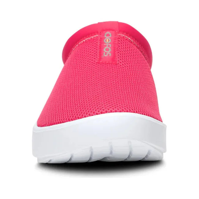 Front of Women's OOfos OOcoozie Sport Mule in Neon Berry mesh