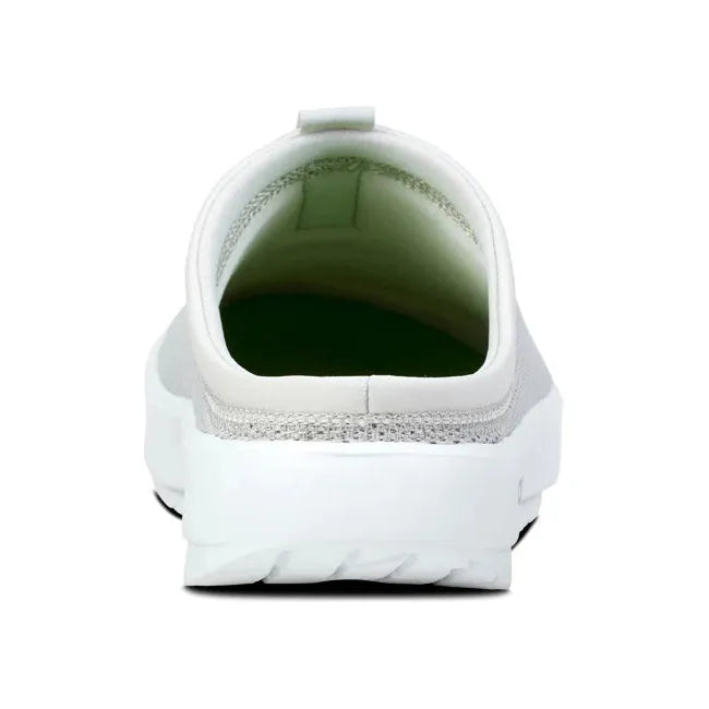 Heel of Women's OOfos OOcoozie Sport Mule in White Gray mesh