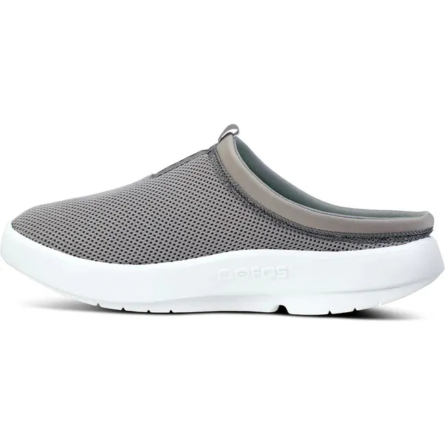 Medial side of Men&#39;s OOfos OOcoozie Sport Mule in Slate Grey