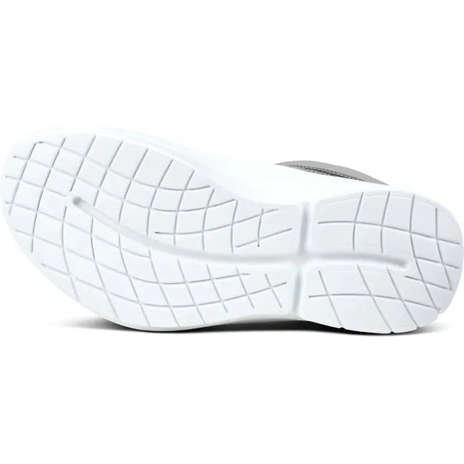 White sole of Men&#39;s OOfos OOcoozie Sport Mule in Slate Grey