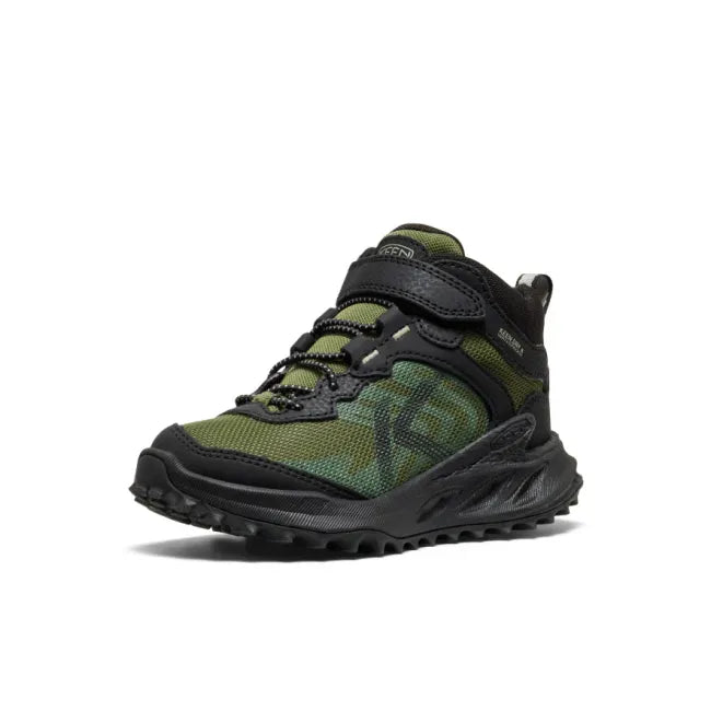 Front of KEEN Little Kids' Zionic Waterproof Hiking Boot in black and green